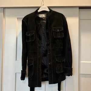 Vintage Black Suede Jacket with White Stitching